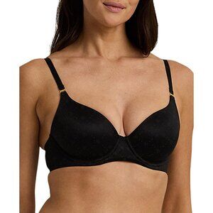 NWT Lauren Ralph Lauren Comfort Collection Repeat-Logo T-shirt Bra. Black 32D